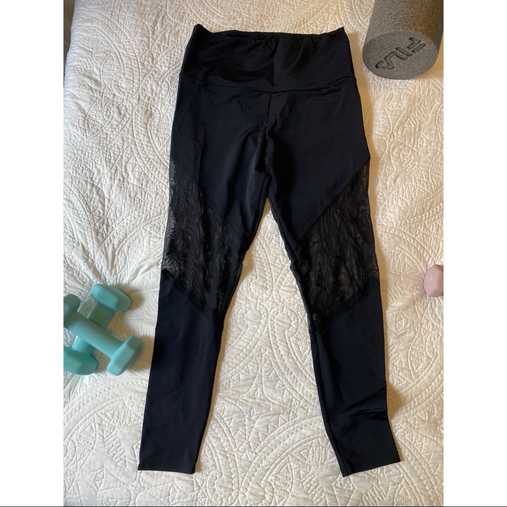 Onzie High Waist Black Leggings with Mesh Cutouts